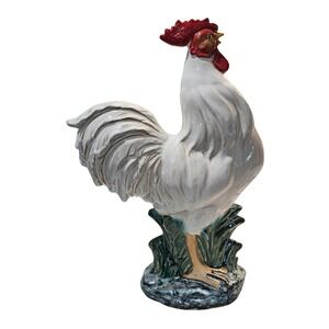 Vintage Ceramic Rooster Statue Figurine Farmhouse Decor Crowing Bird